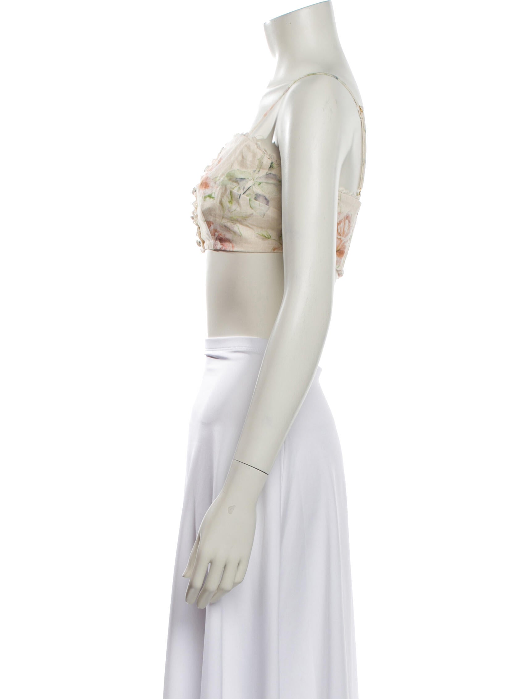 LoveShackFancy Linen Floral Print Crop Top