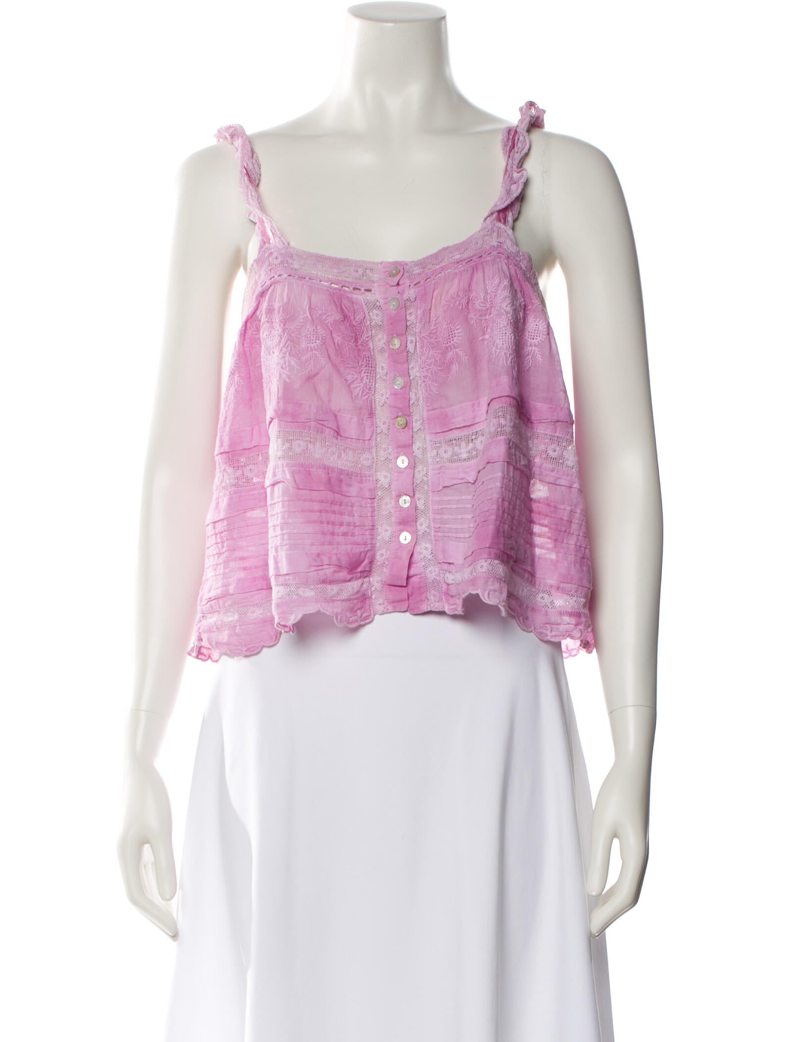 LoveShackFancy Floral Print Square Neckline Crop Top