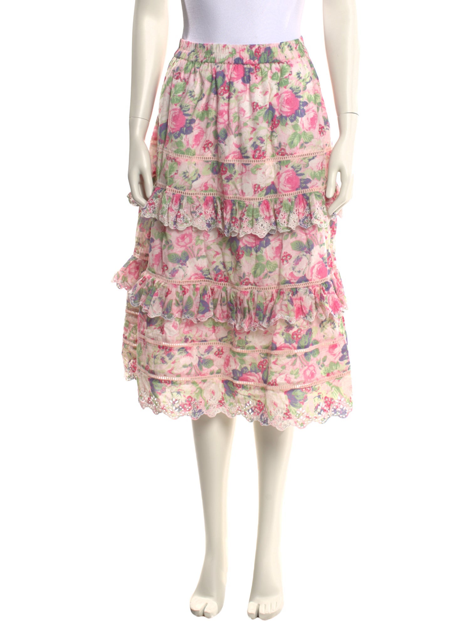 LoveShackFancy Floral Print Knee-Length Skirt