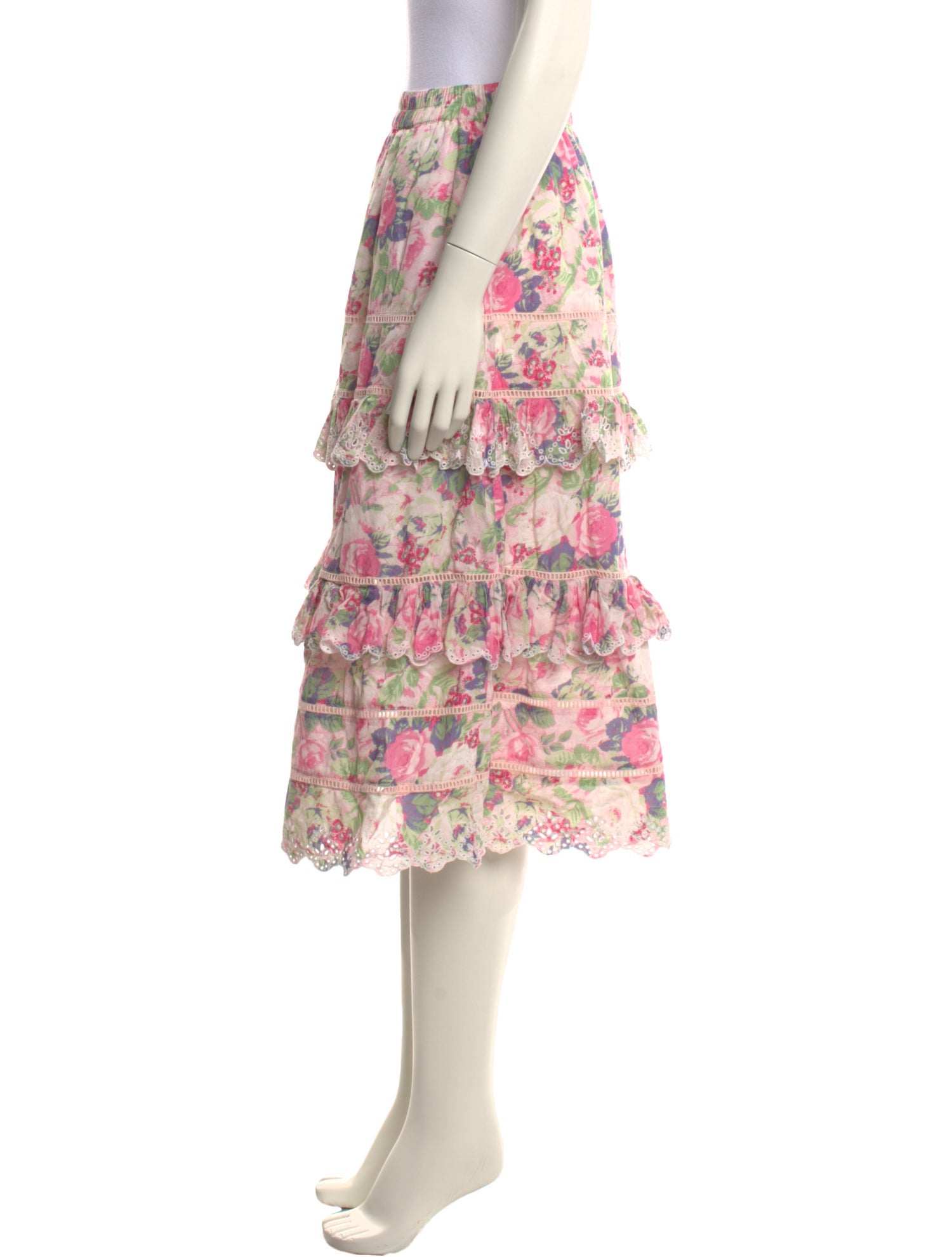 LoveShackFancy Floral Print Knee-Length Skirt