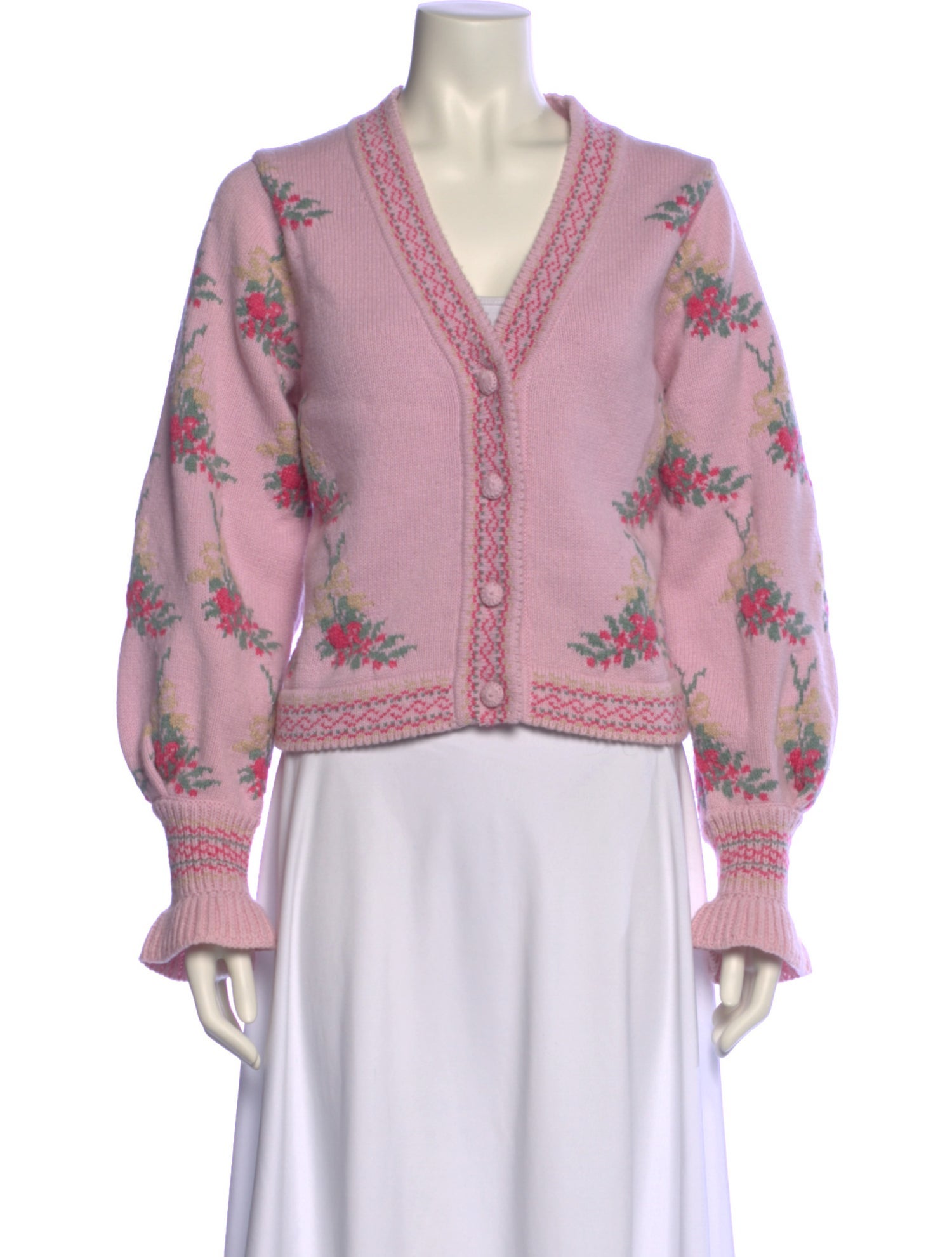 LoveShackFancy Printed V-Neck Sweater