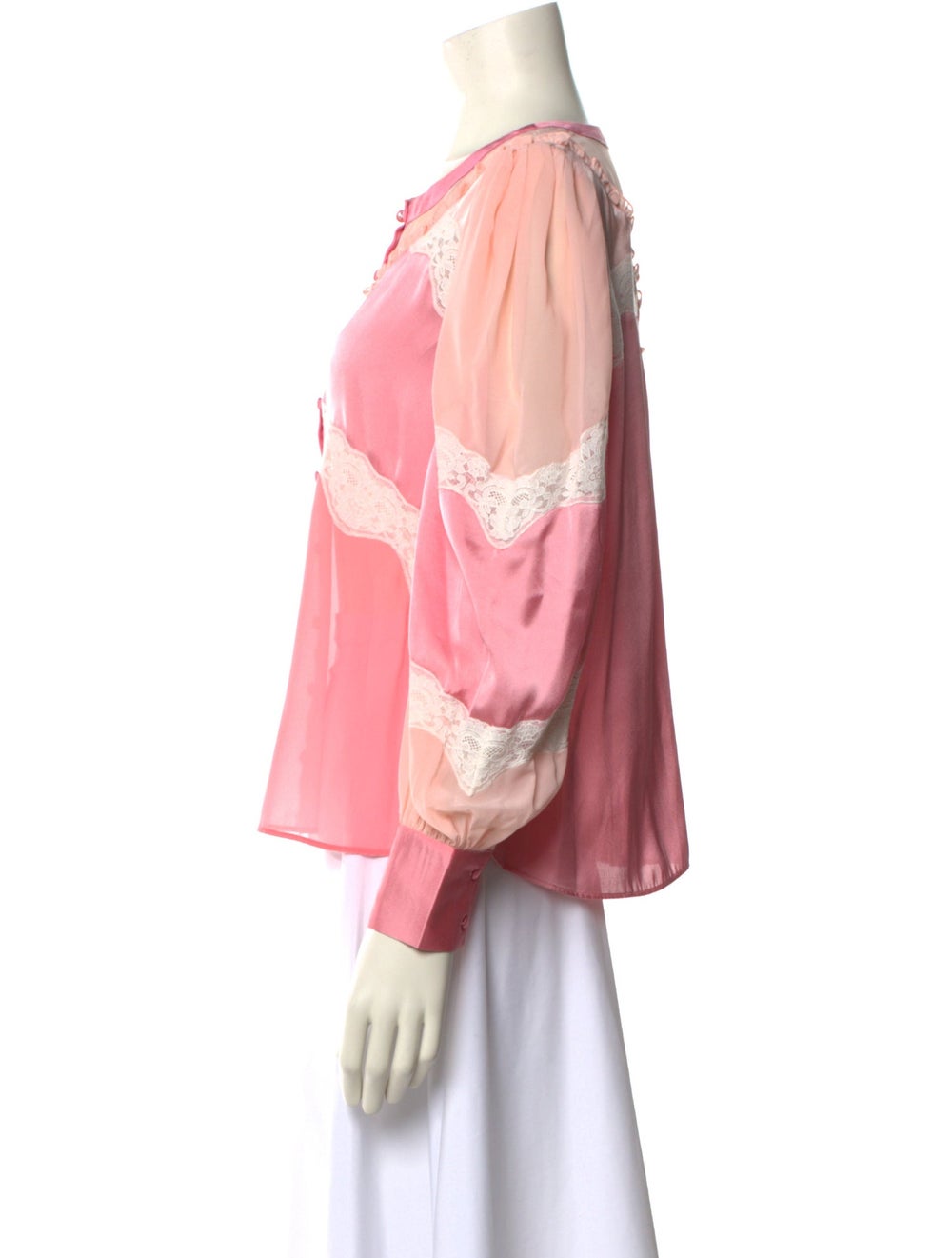 LoveShackFancy Button-Up Top Pink Colorblock Patt… - image 2
