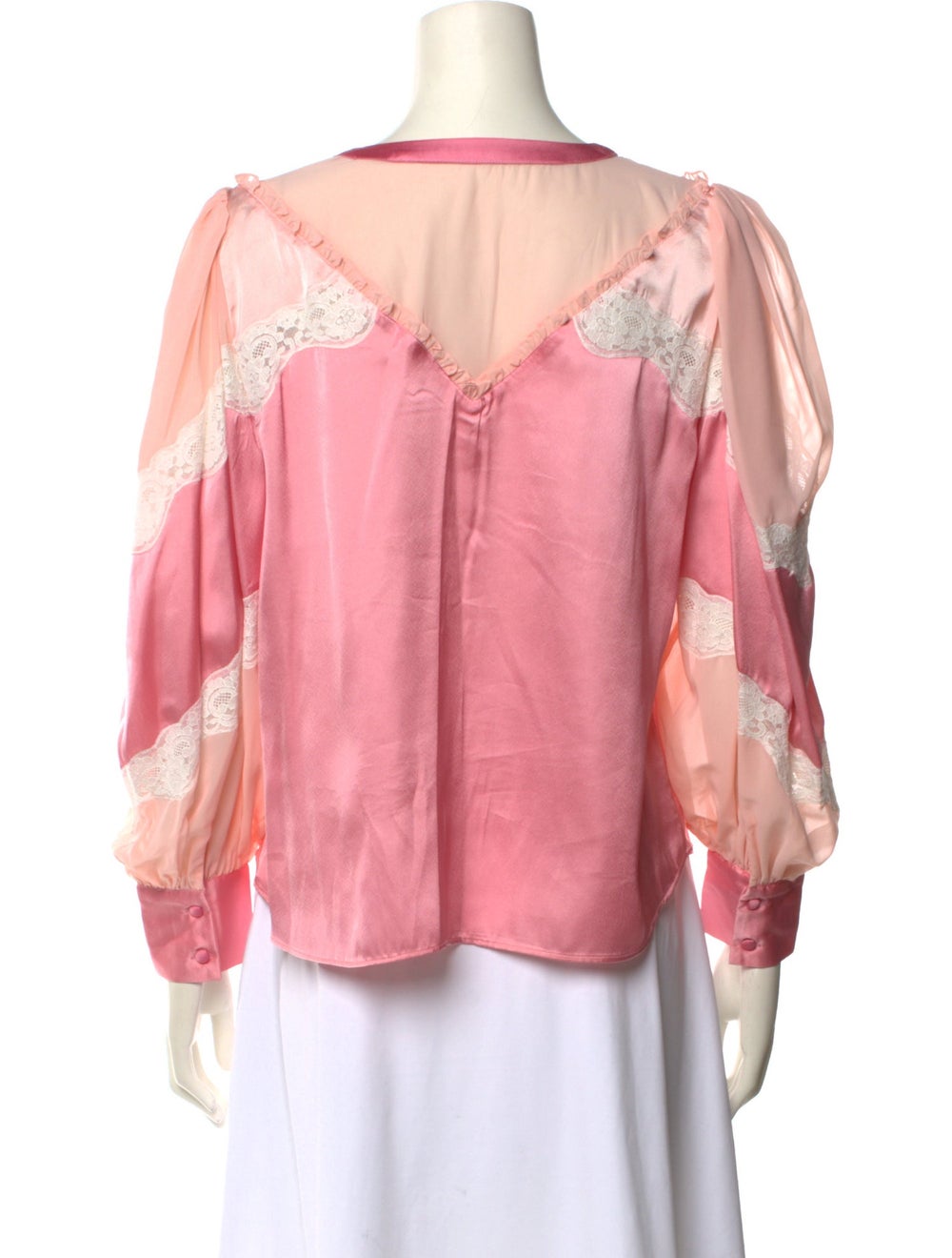 LoveShackFancy Button-Up Top Pink Colorblock Patt… - image 3