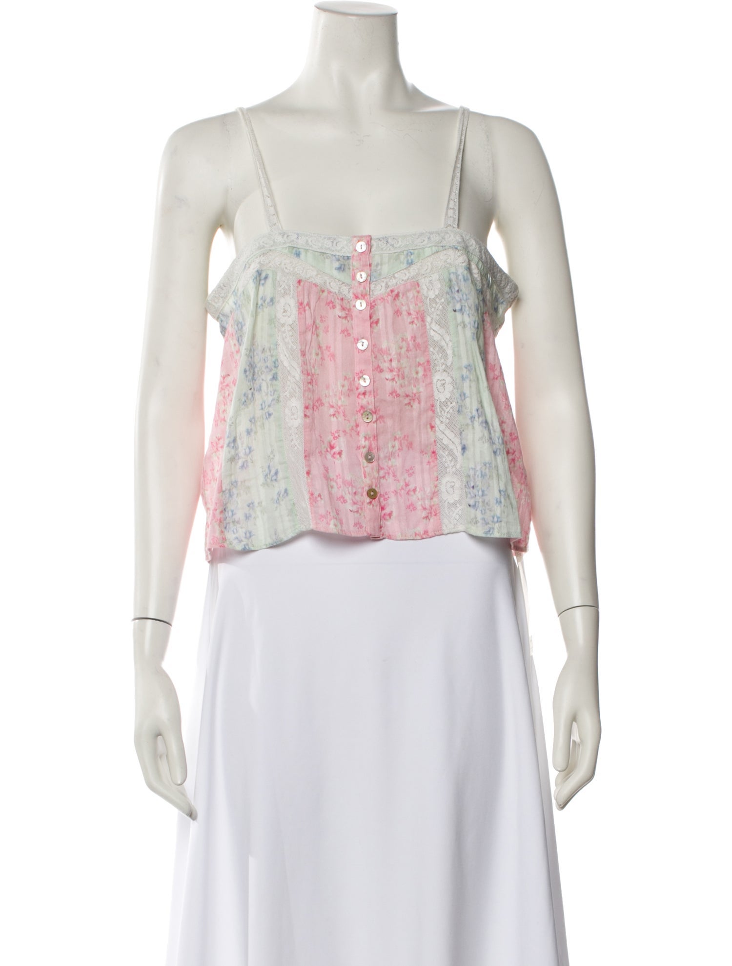 LoveShackFancy Floral Print Square Neckline Crop Top