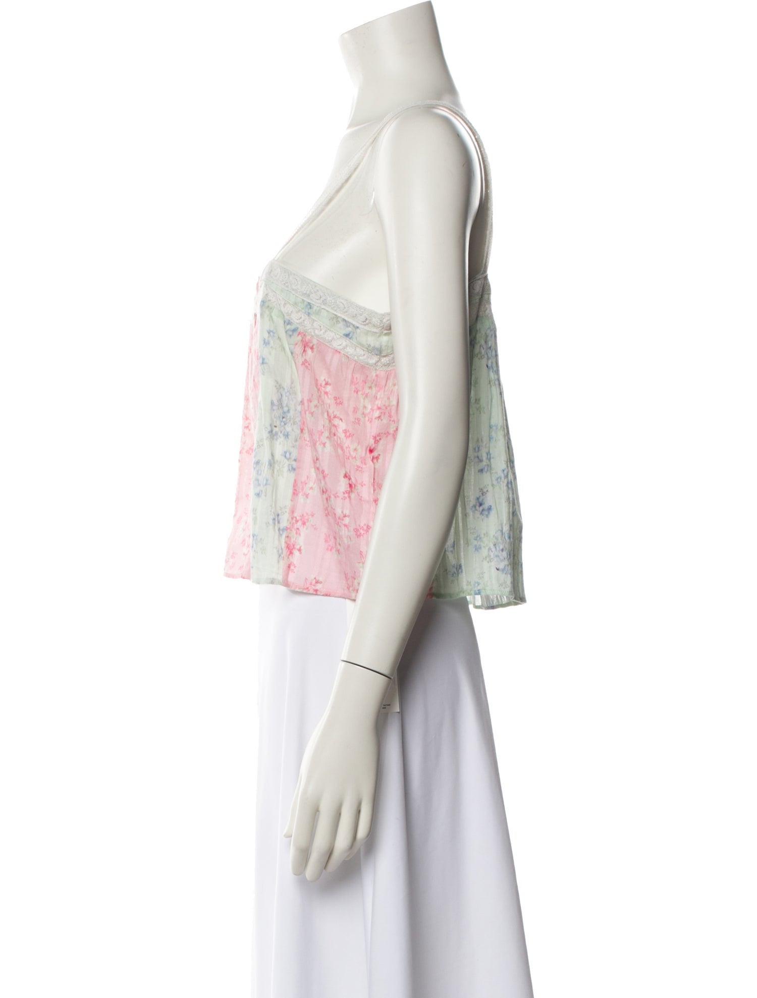 LoveShackFancy Floral Print Square Neckline Crop Top