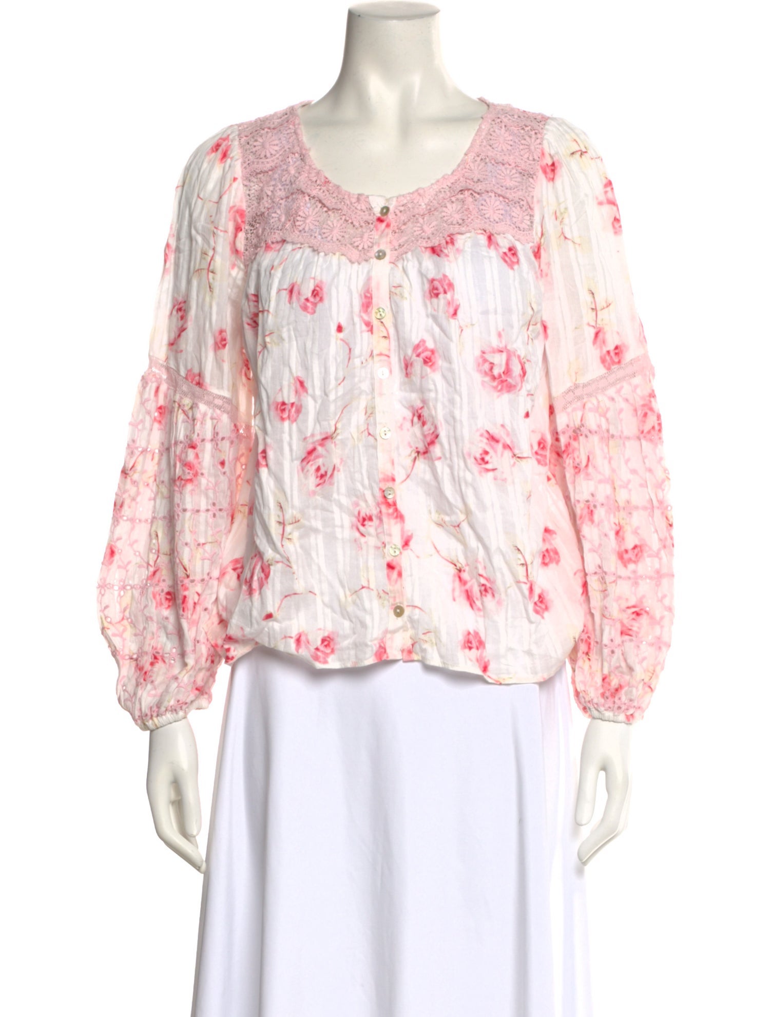 LoveShackFancy Floral Print Scoop Neck Blouse w/ Tags