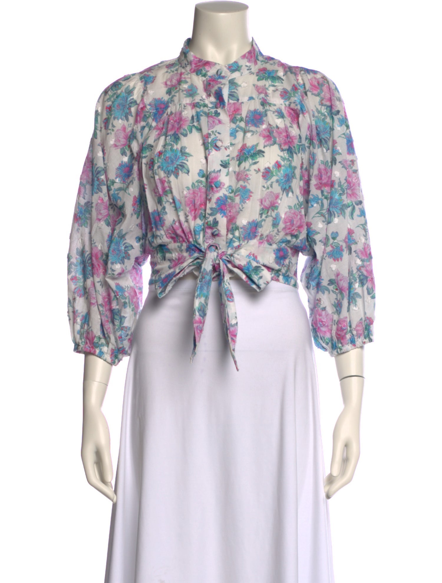 LoveShackFancy Floral Print Mock Neck Crop Top