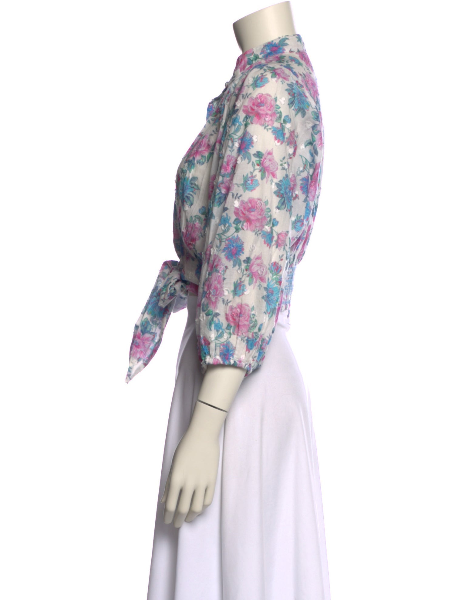 LoveShackFancy Floral Print Mock Neck Crop Top