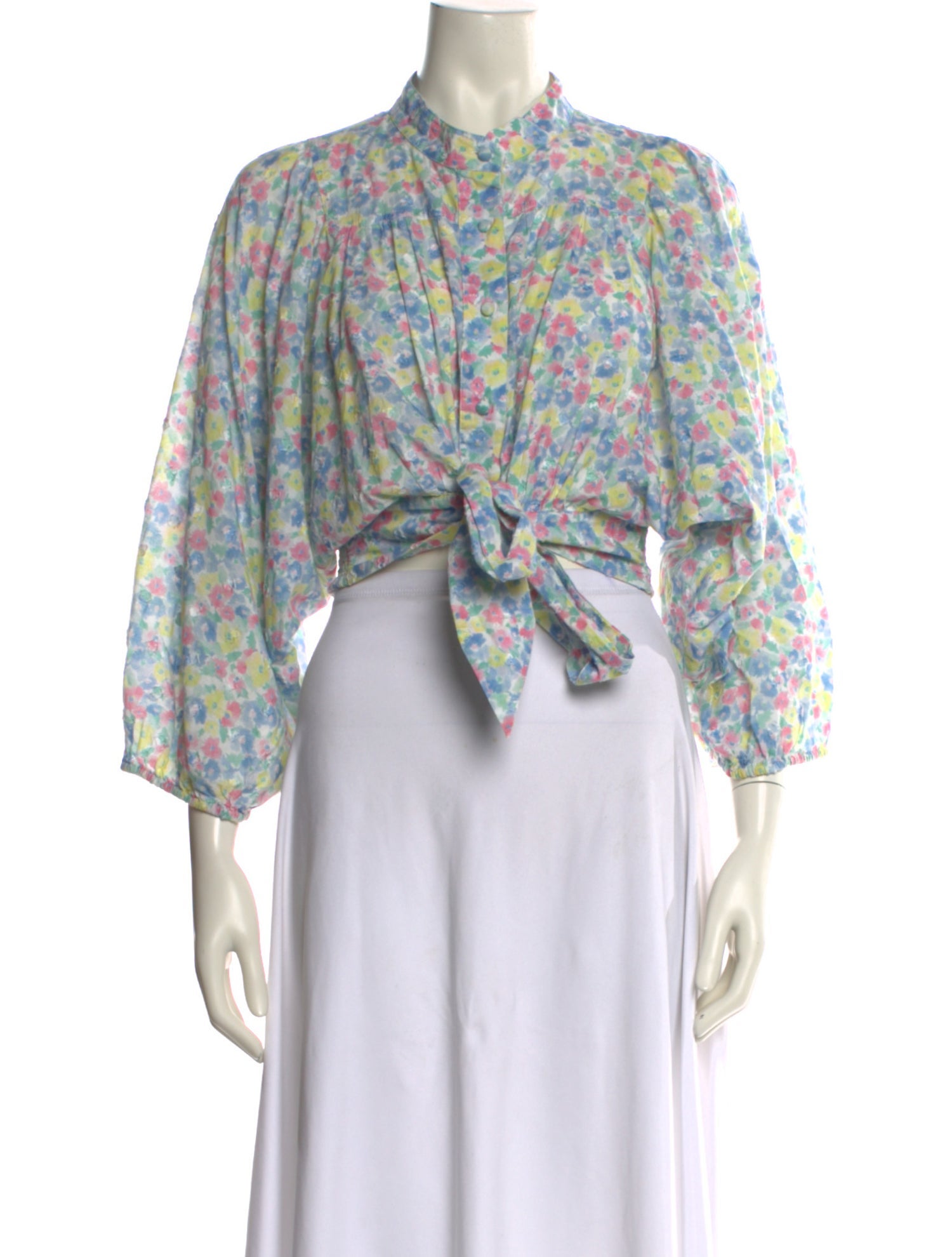 LoveShackFancy Floral Print Mock Neck Crop Top