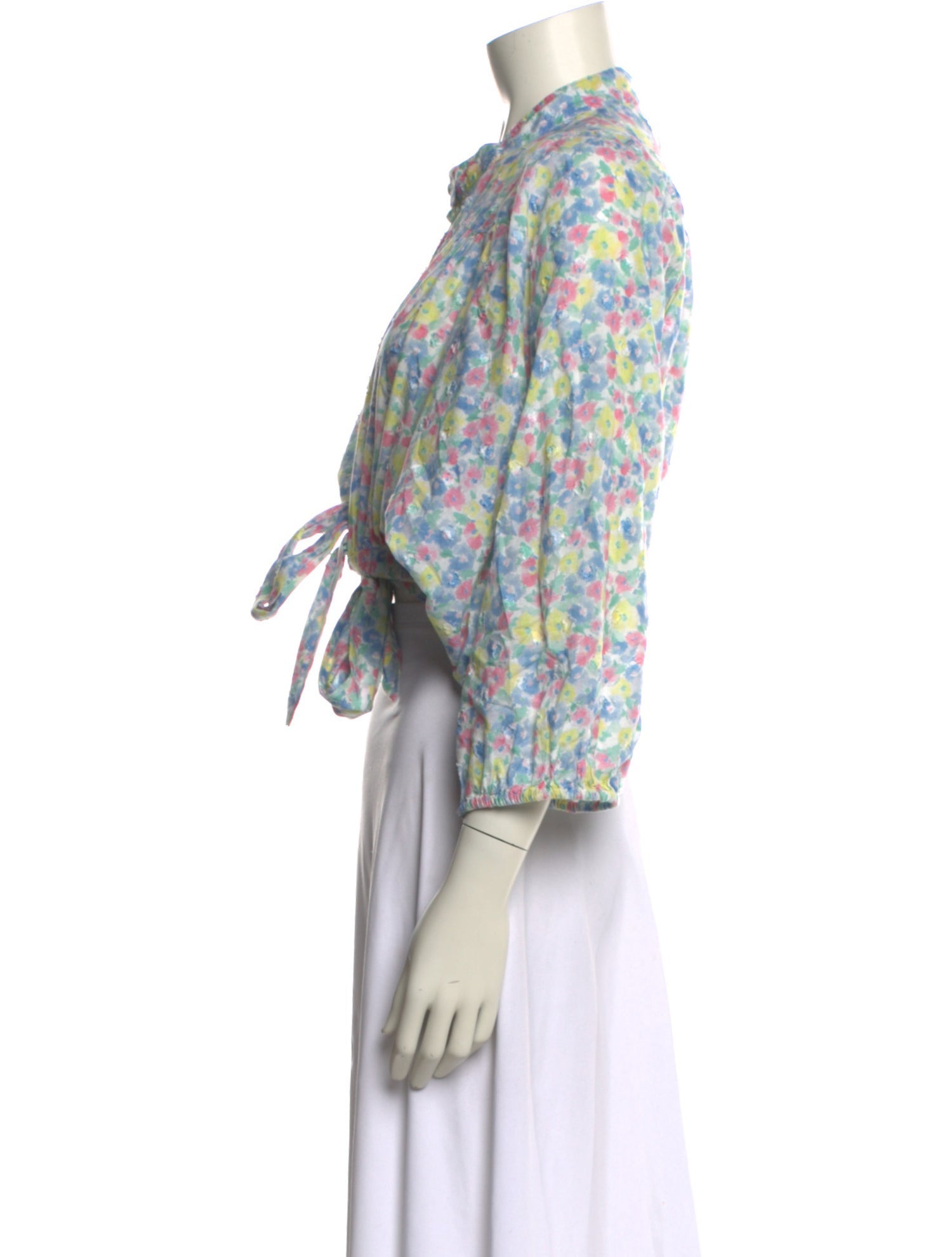 LoveShackFancy Floral Print Mock Neck Crop Top