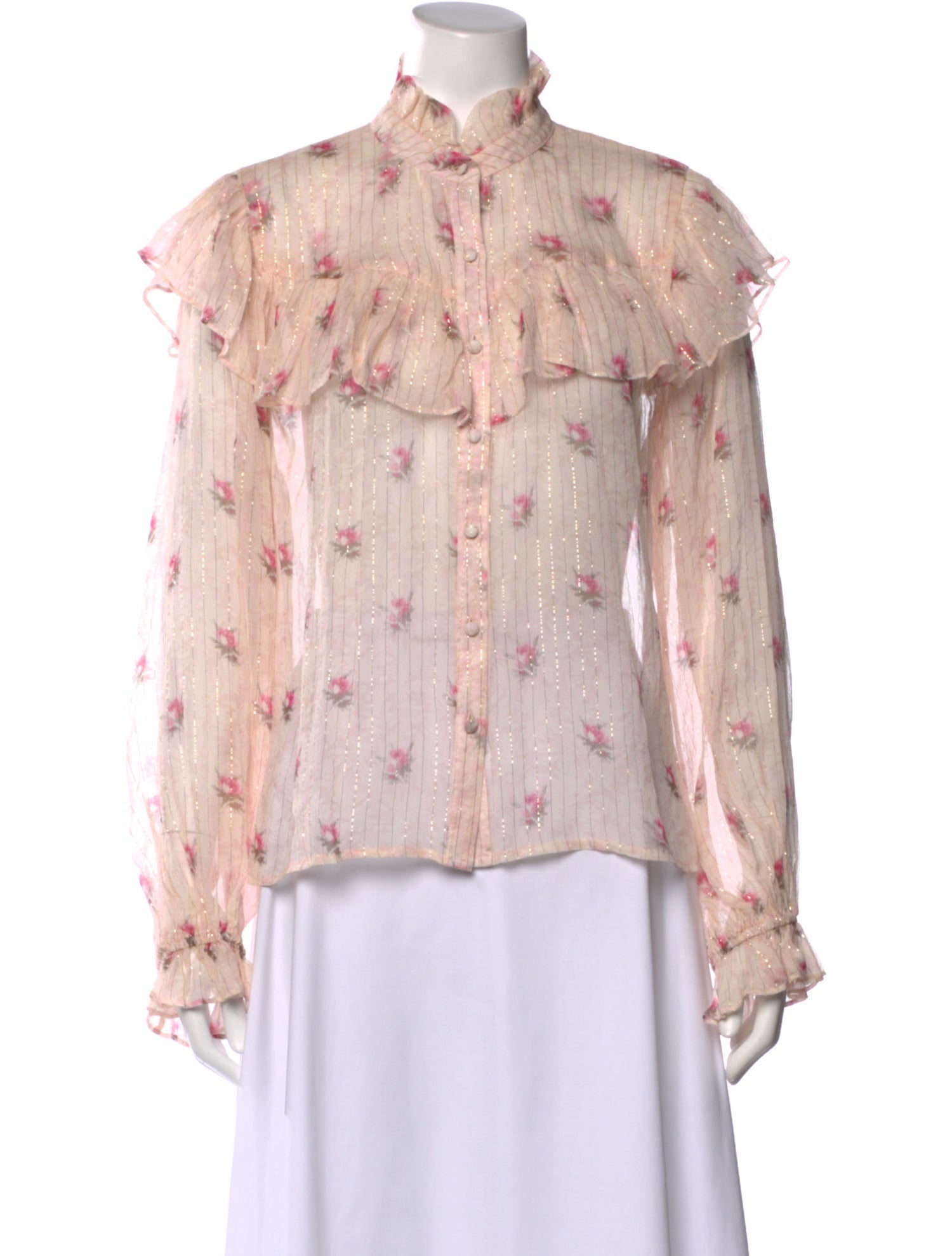 LoveShackFancy Silk Floral Print Blouse
