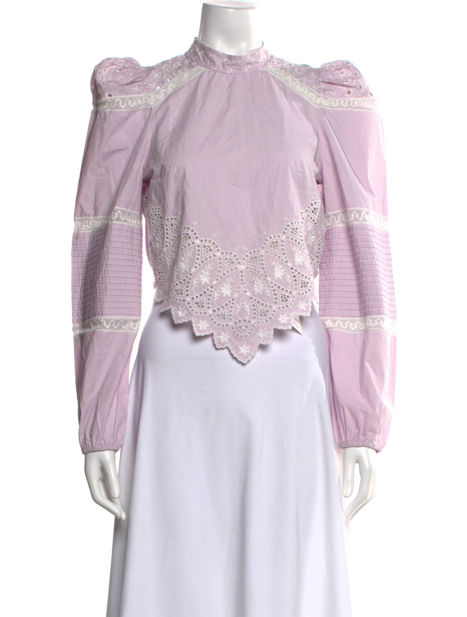 LoveShackFancy Lace Pattern Mock Neck Blouse w/ Tags