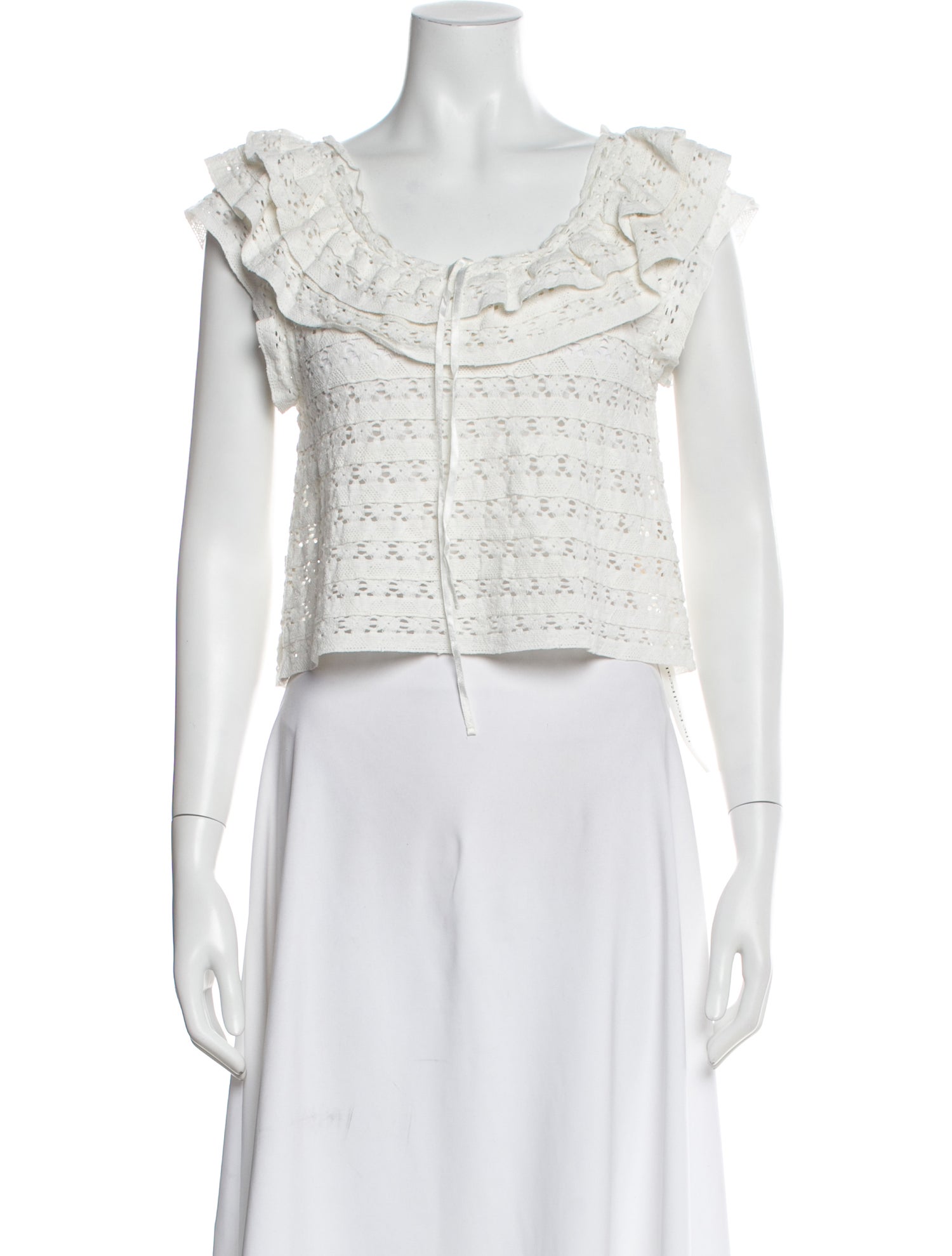 LoveShackFancy Lace Pattern Scoop Neck Top