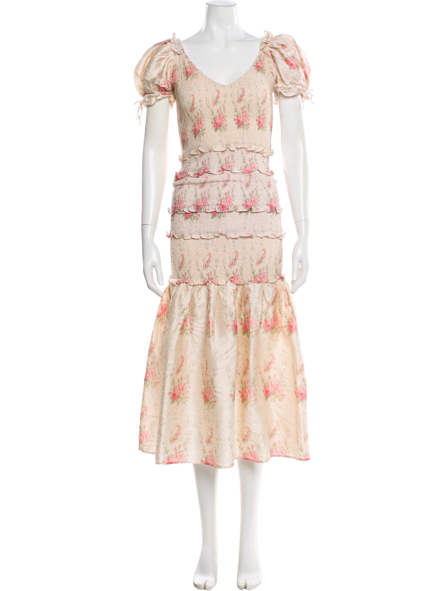 LoveShackFancy Floral Print Midi Length Dress