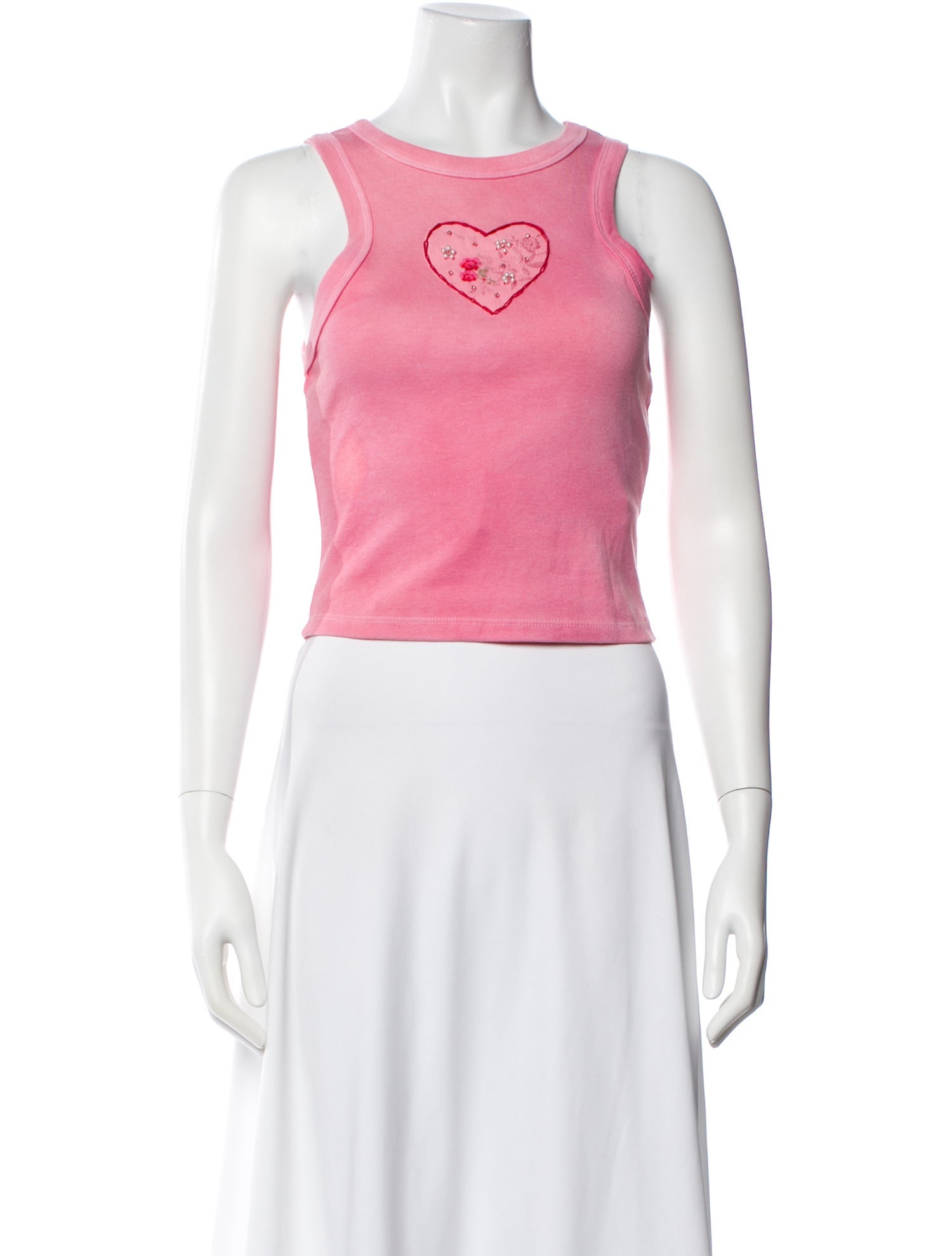 LoveShackFancy Floral Print Crew Neck Crop Top