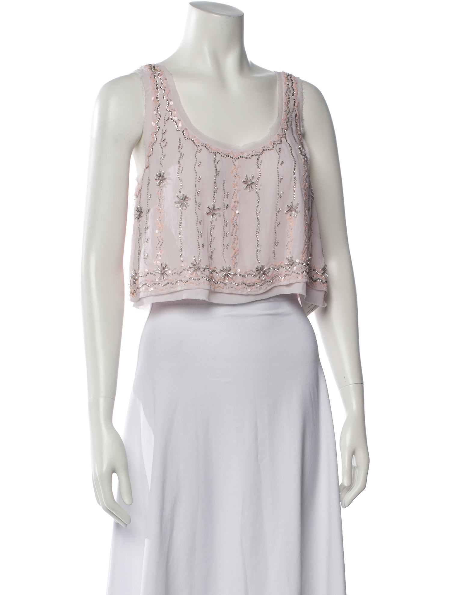 LoveShackFancy Floral Print Scoop Neck Crop Top