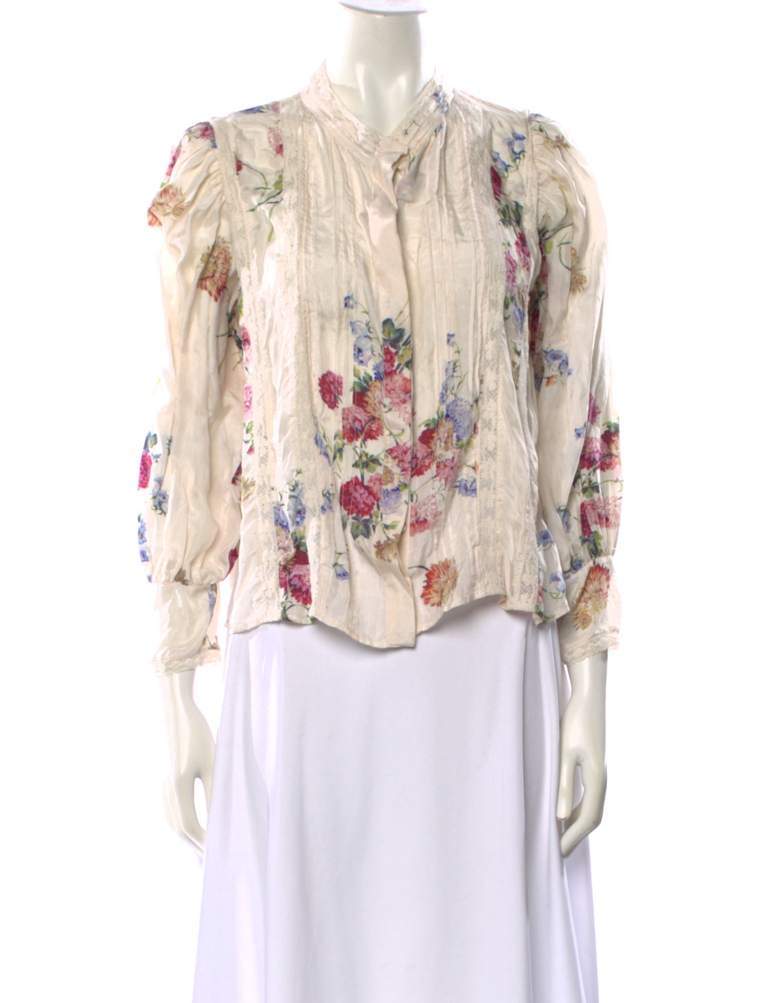 LoveShackFancy Silk Floral Print Blouse