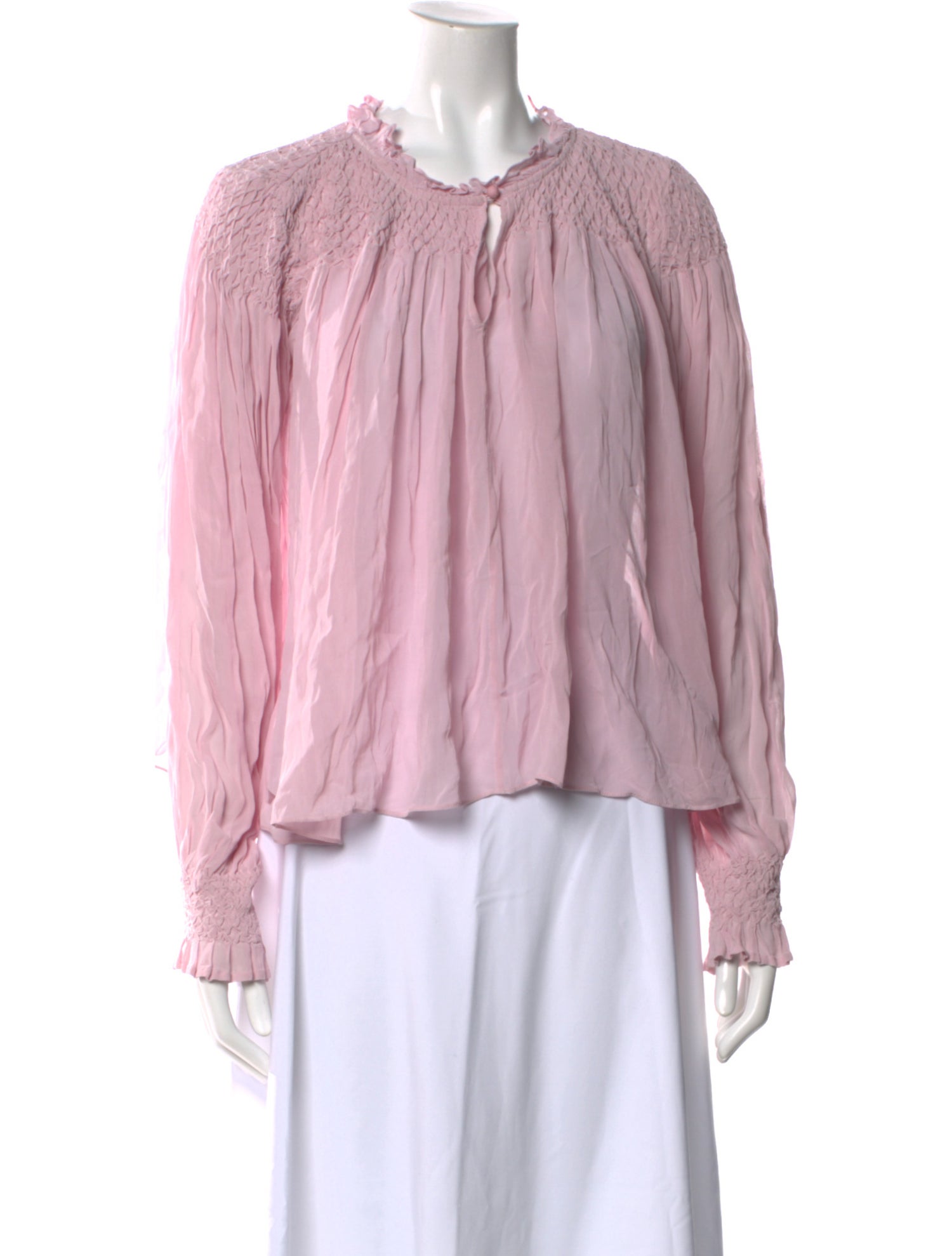 LoveShackFancy Tie Neck Long Sleeve Blouse