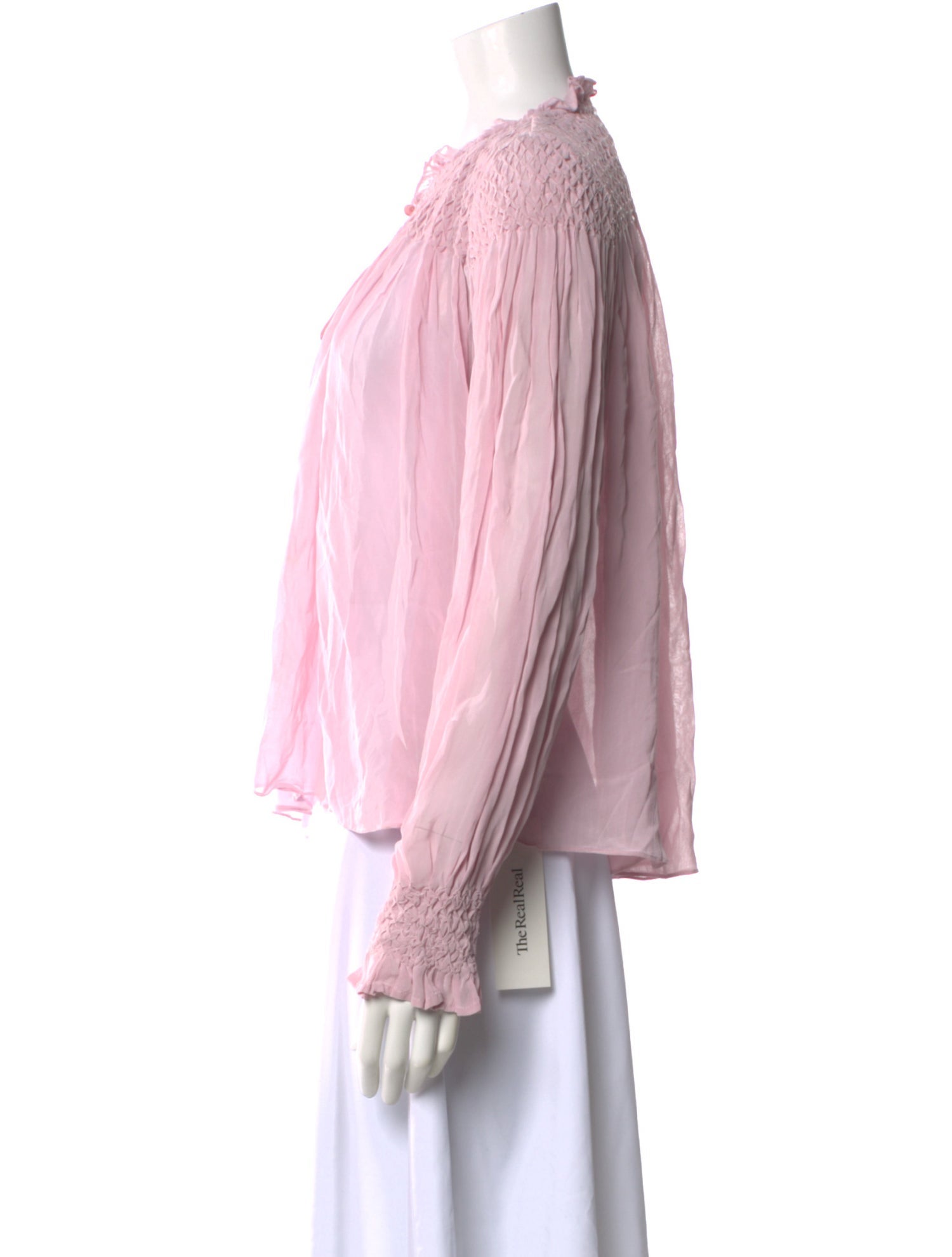 LoveShackFancy Tie Neck Long Sleeve Blouse