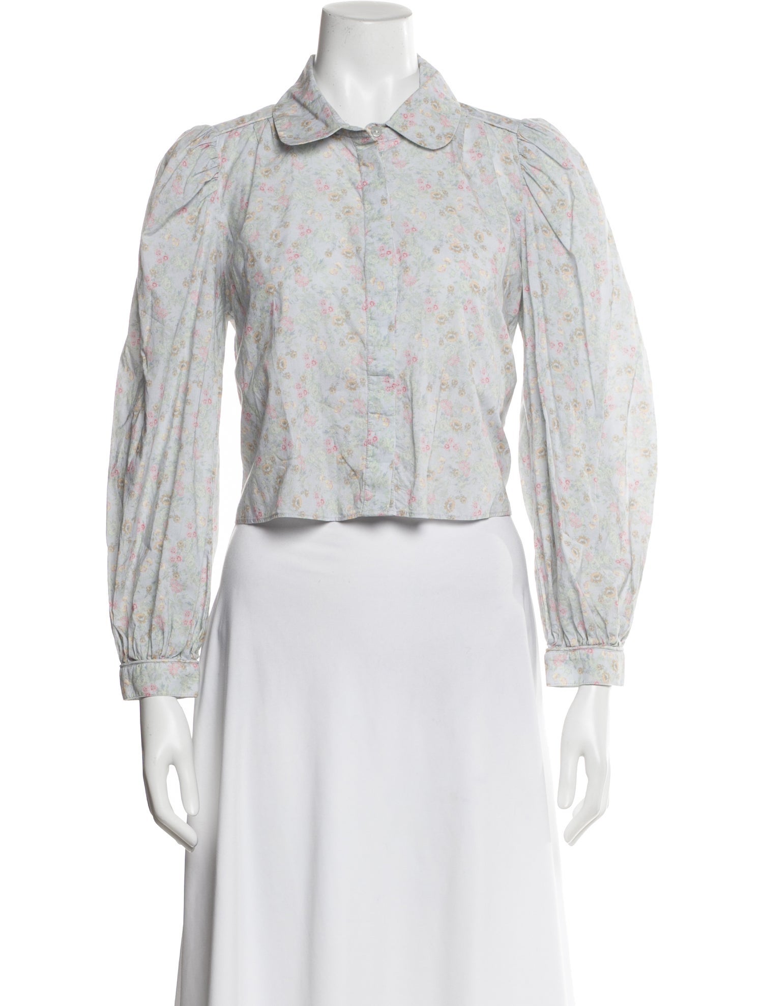 LoveShackFancy Floral Print Long Sleeve Blouse