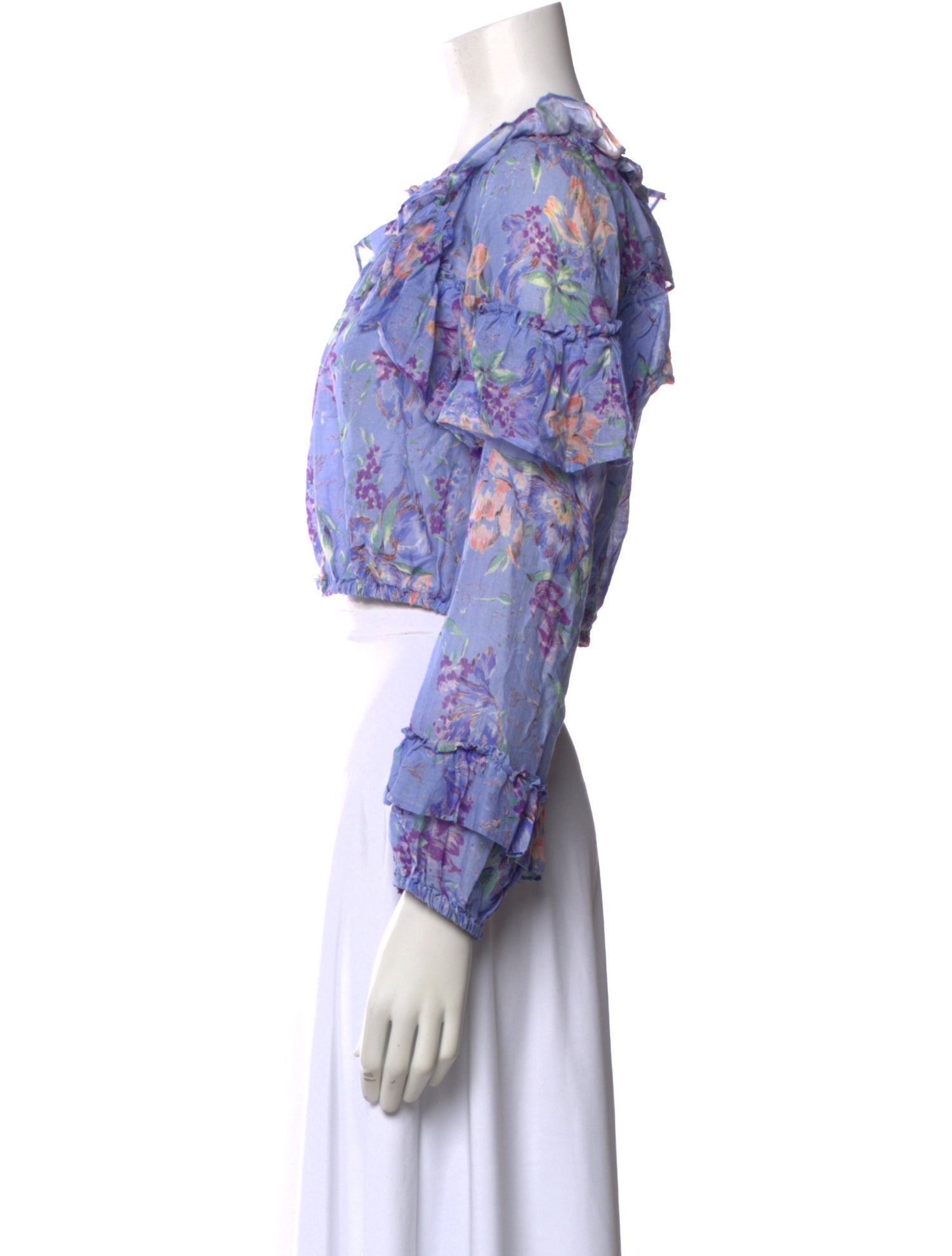 LoveShackFancy Floral Print Off-The-Shoulder Crop Top