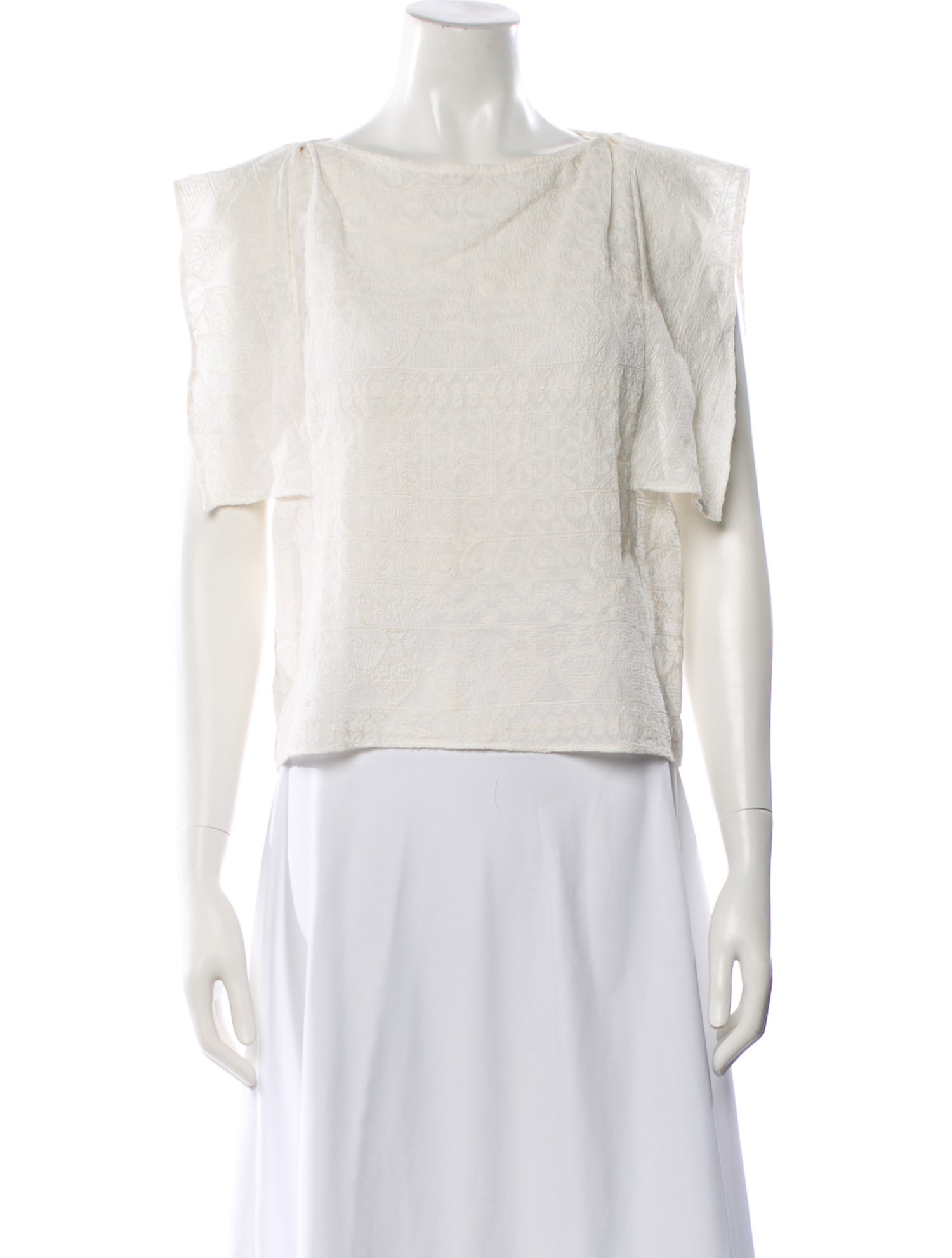 LoveShackFancy Patterned Bateau Neckline Top