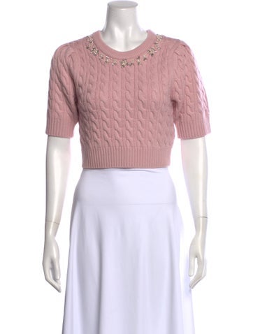 Pre-owned Loveshackfancy Merino Wool Crew Neck Crop Top W/ Tags In Pink