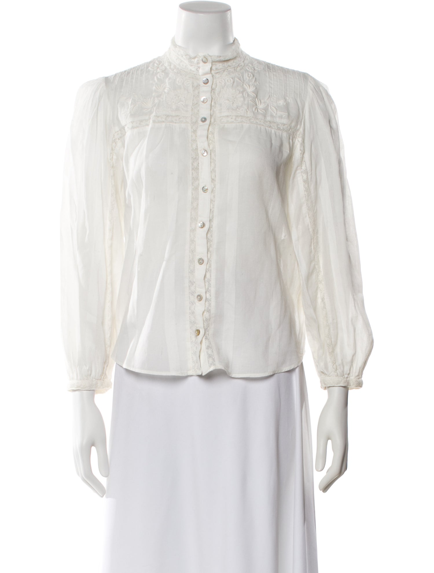 LoveShackFancy Floral Print Long Sleeve Blouse