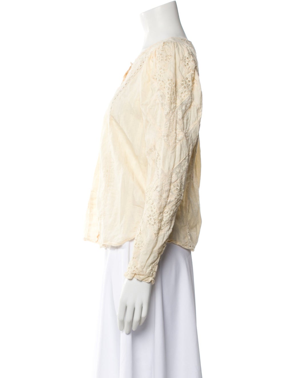 LoveShackFancy Lace Pattern Crew Neck Blouse - image 2