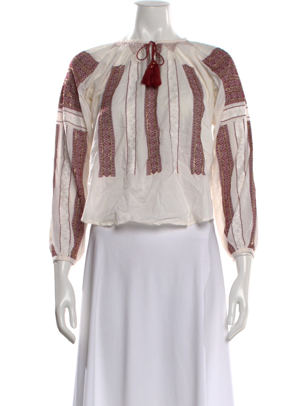 LoveShackFancy Patterned Tie Neck Blouse - image 1