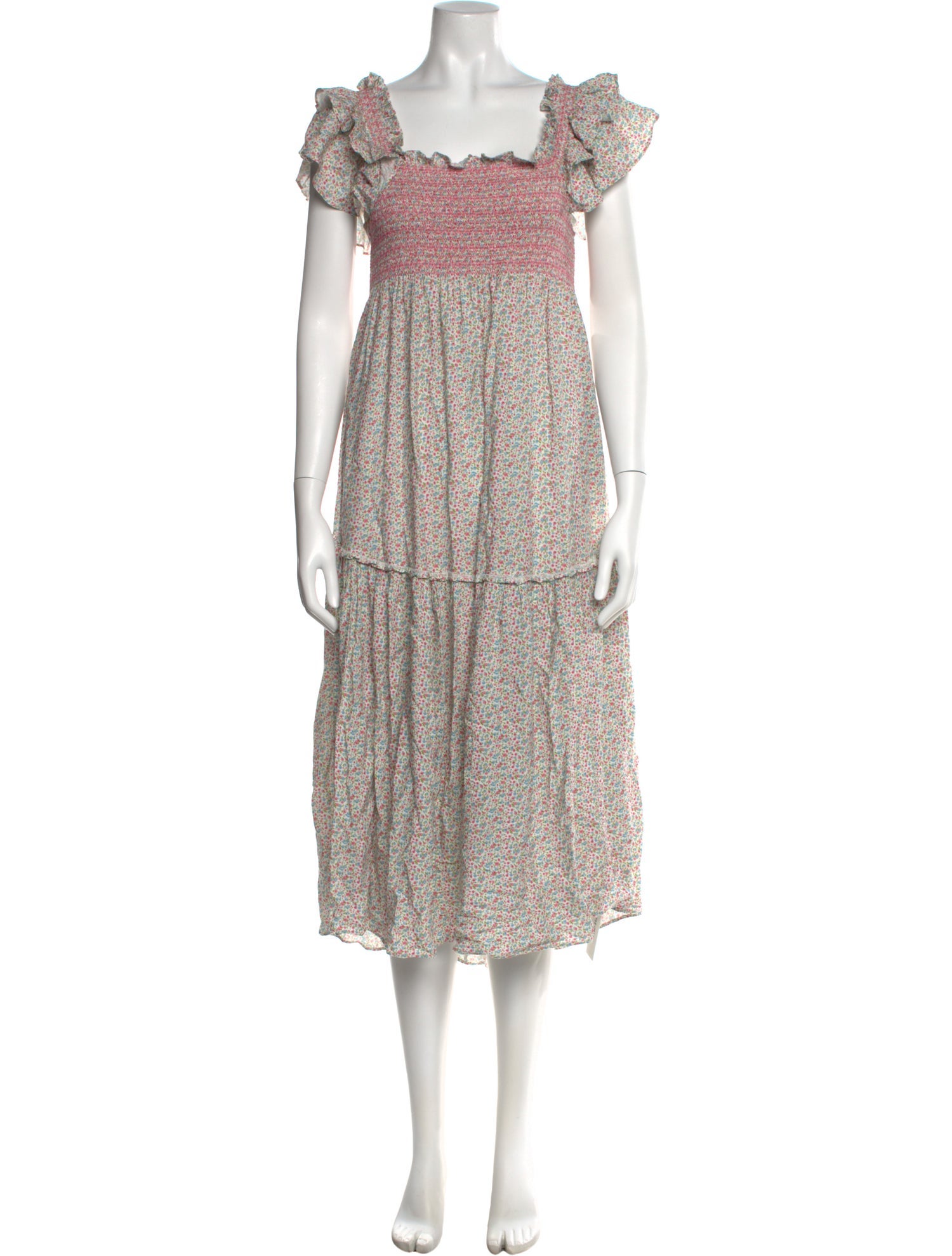 LoveShackFancy Floral Print Midi Length Dress