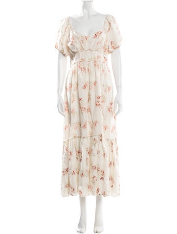 Pre-owned Loveshackfancy Linen Long Dress In Neutral