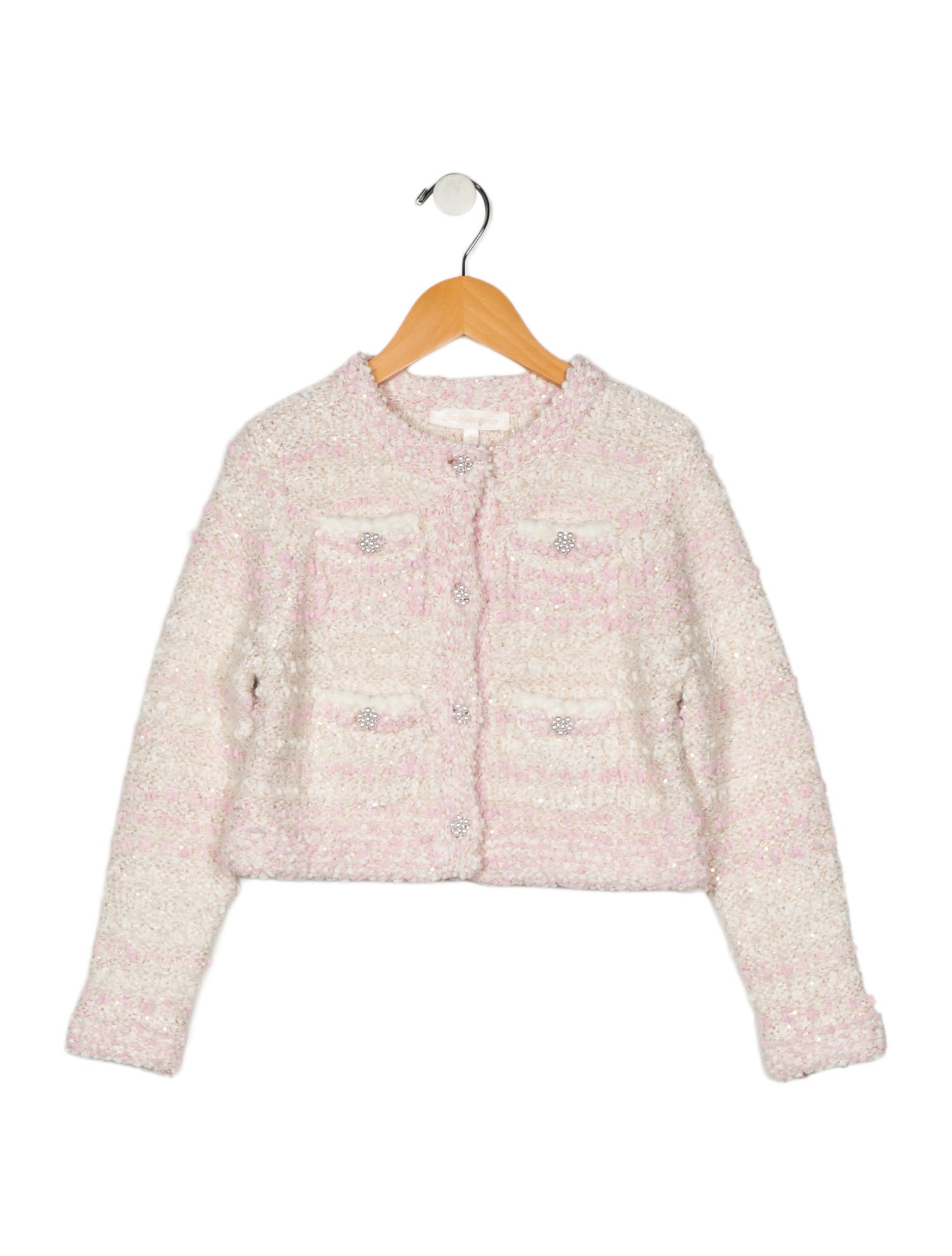 LoveShackFancy Toddler Girls' Beaded Sequin Embellished Tweed Cardigan