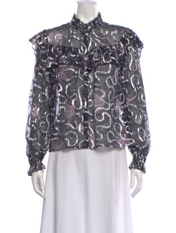 Pre-owned Loveshackfancy Silk Floral Print Blouse