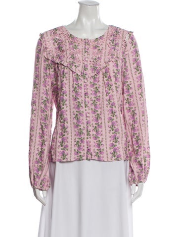 Pre-owned Loveshackfancy Floral Print Crew Neck Blouse In Pink