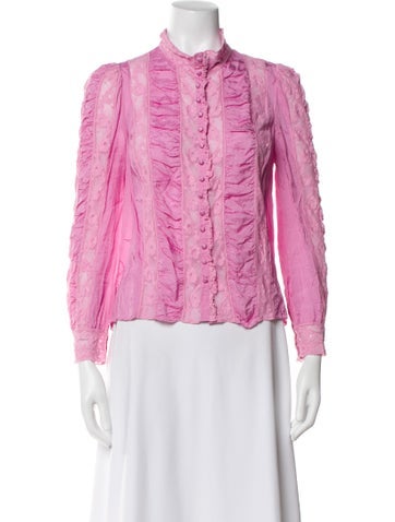 Pre-owned Loveshackfancy Floral Print Long Sleeve Blouse In Pink