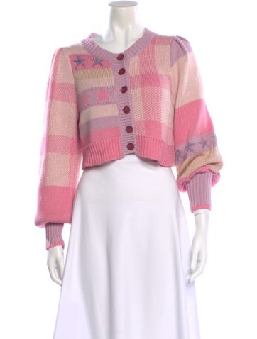 Pre-owned Loveshackfancy Striped V-neck Sweater In Pink