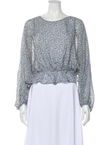 Pre-owned Loveshackfancy Silk Floral Print Blouse In Blue