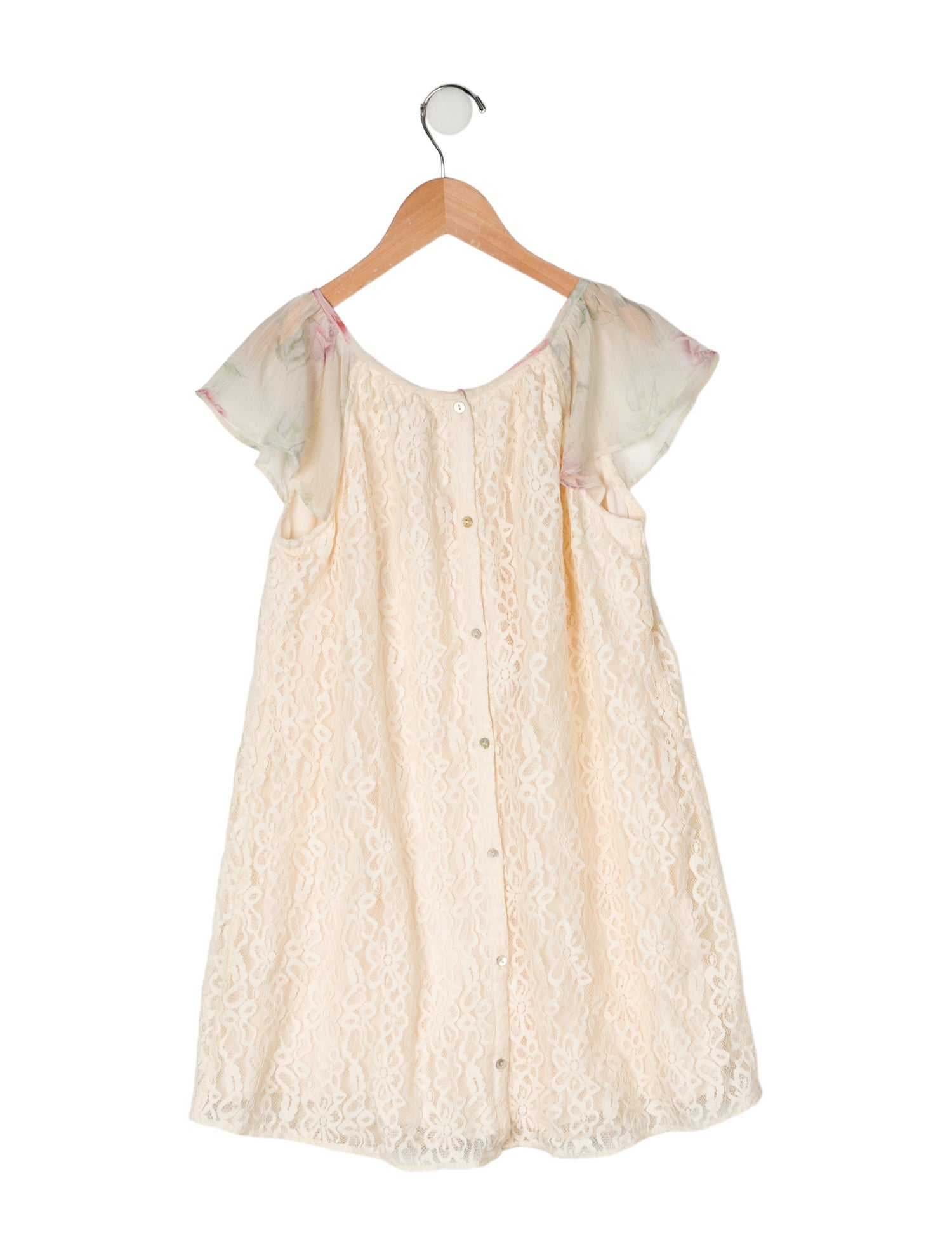 LoveShackFancy Lace Accent Short Sleeve Dress