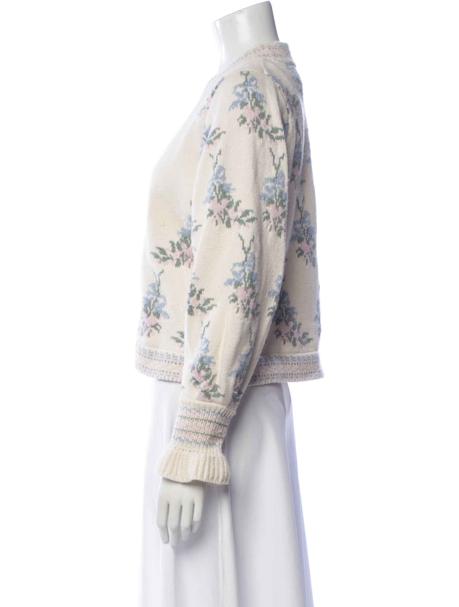LoveShackFancy Floral Print Open Front Sweater