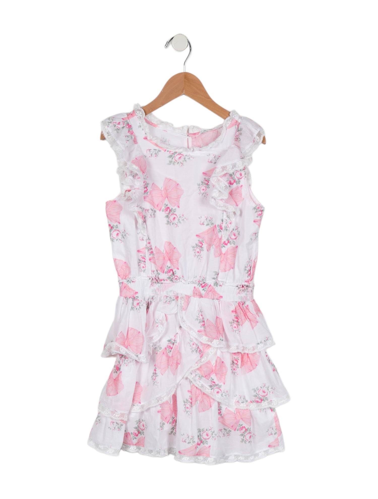 LoveShackFancy Girls' Crochet Trim Printed Dress