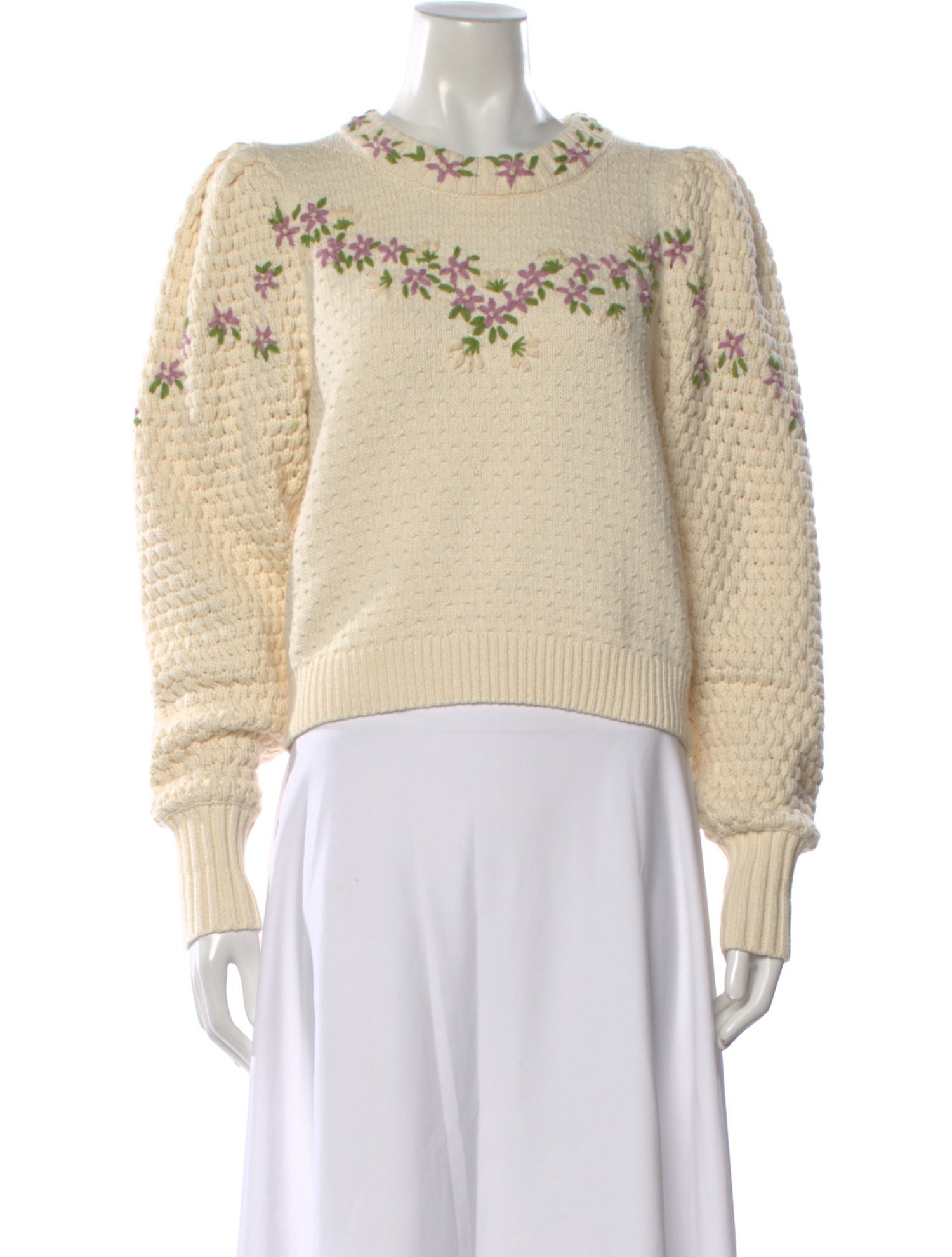 LoveShackFancy Floral Print Crew Neck Sweater