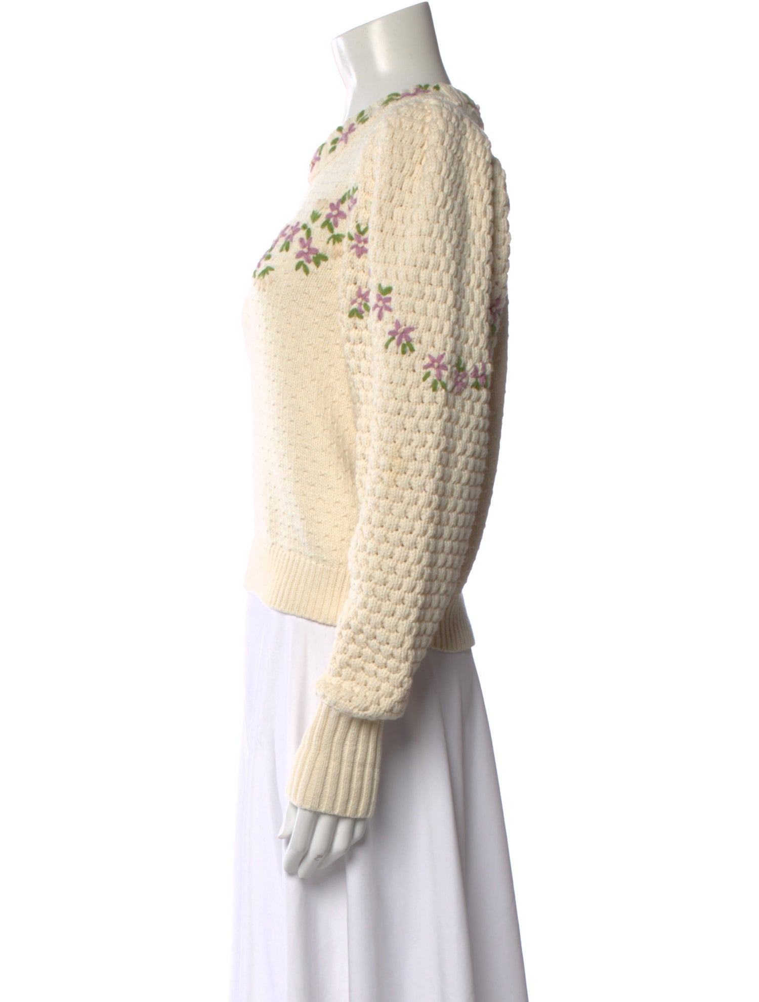 LoveShackFancy Floral Print Crew Neck Sweater