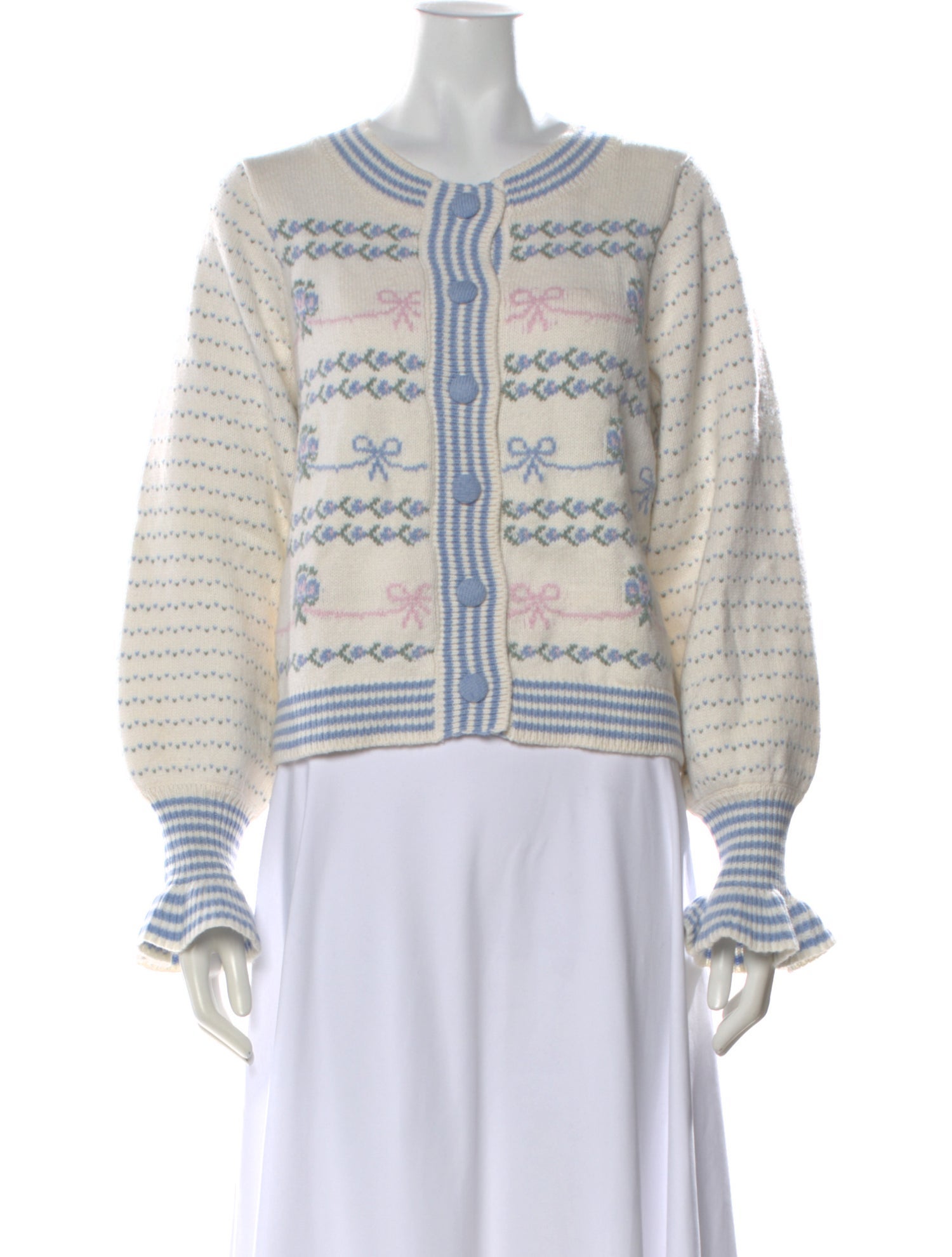 LoveShackFancy Floral Print Crew Neck Sweater
