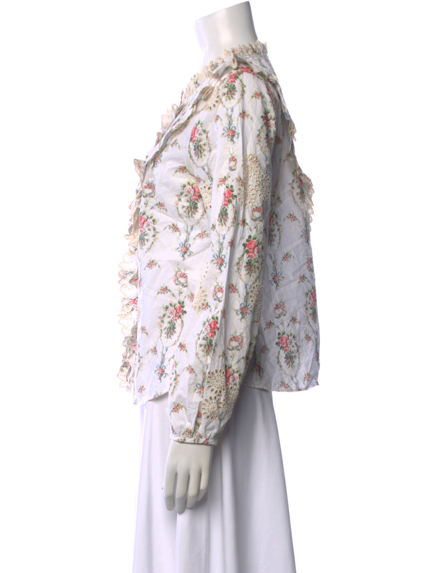 LoveShackFancy Floral Print Long Sleeve Blouse