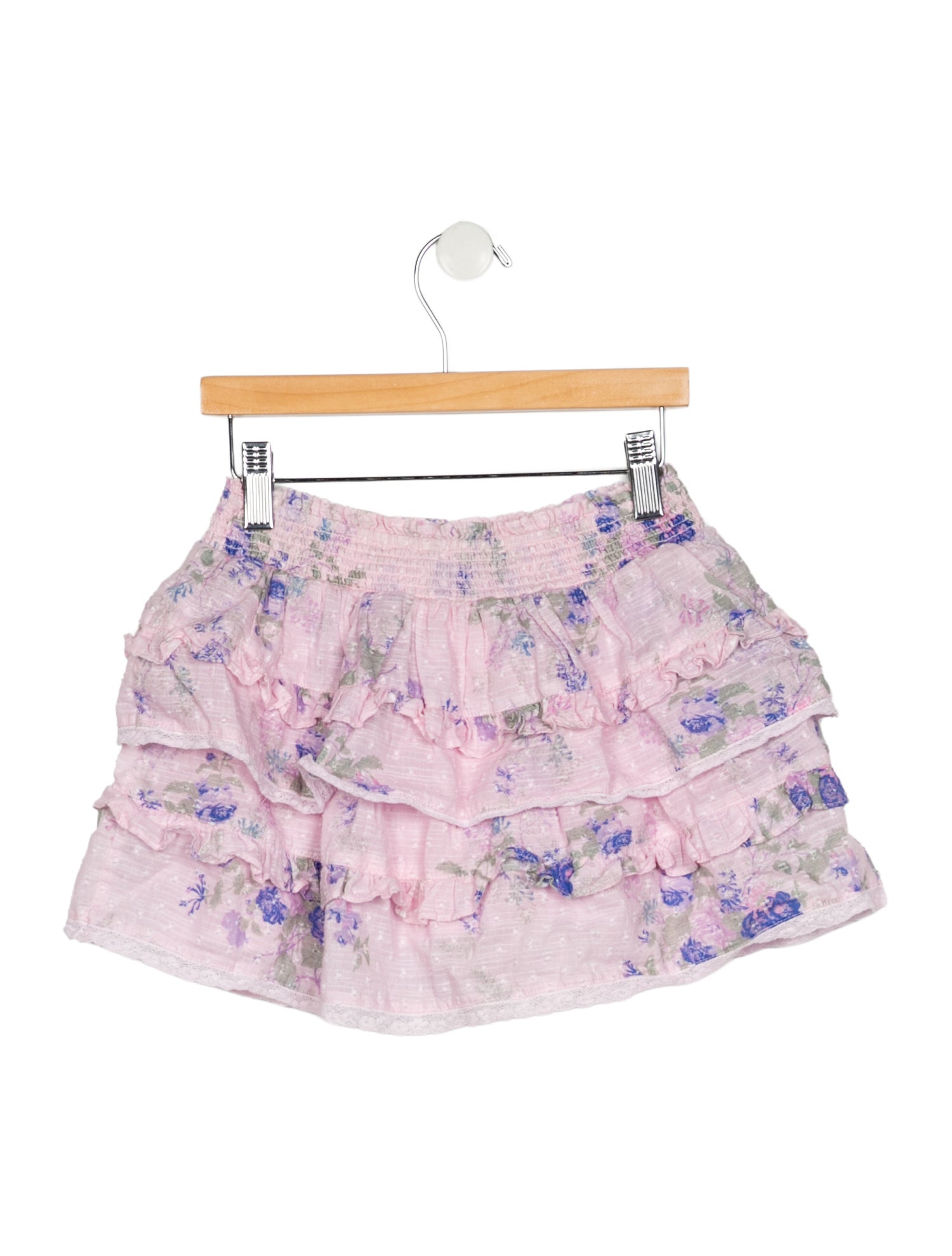 LoveShackFancy Cotton pink patterned skirt with elastic waist