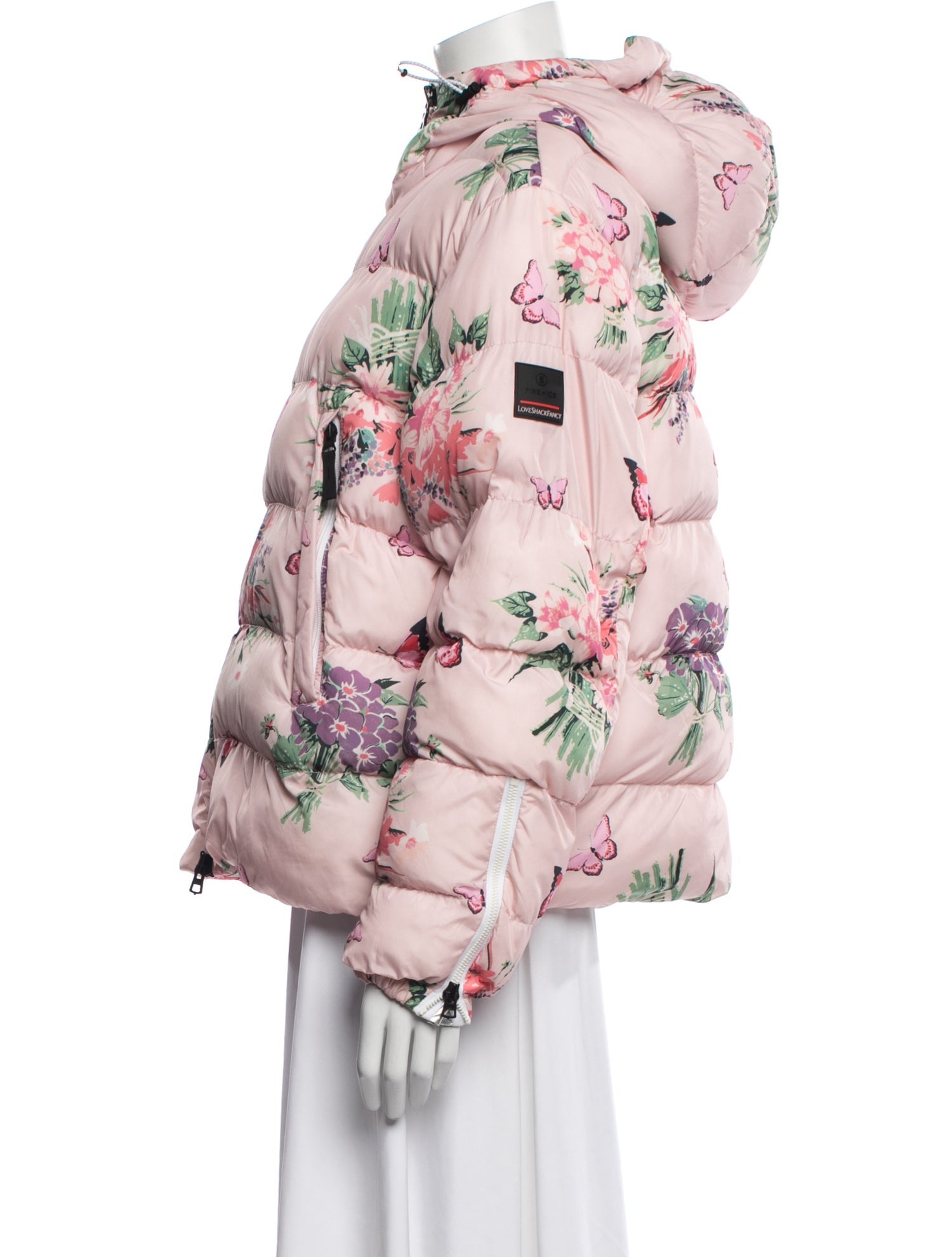 LoveShackFancy Nylon Floral Print Down Jacket