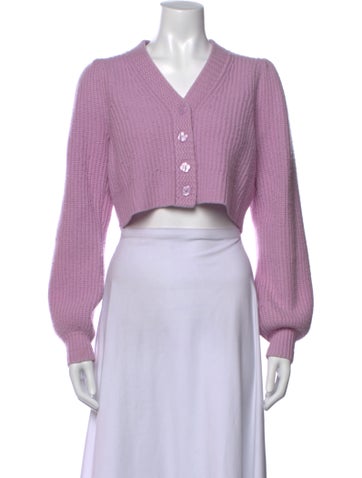Pre-owned Loveshackfancy Wool V-neck Sweater In Purple