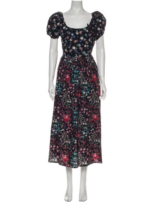 LoveShackFancy Floral Print Long Dress Blue