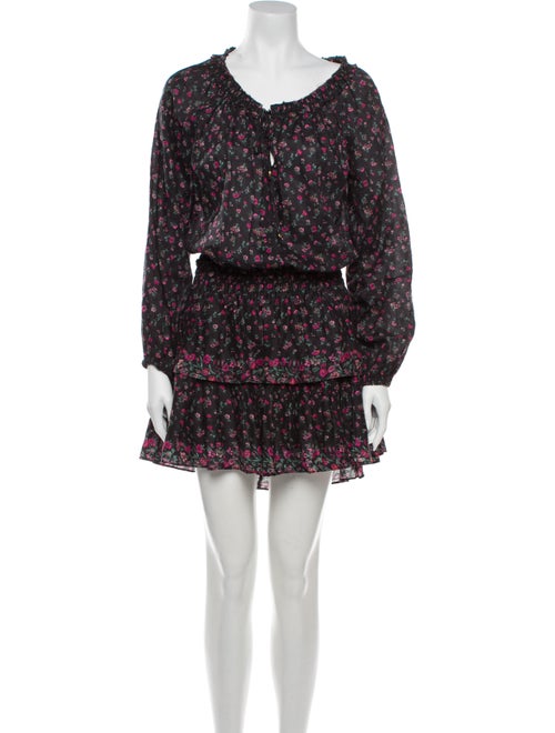LoveShackFancy Floral Print Mini Dress Black